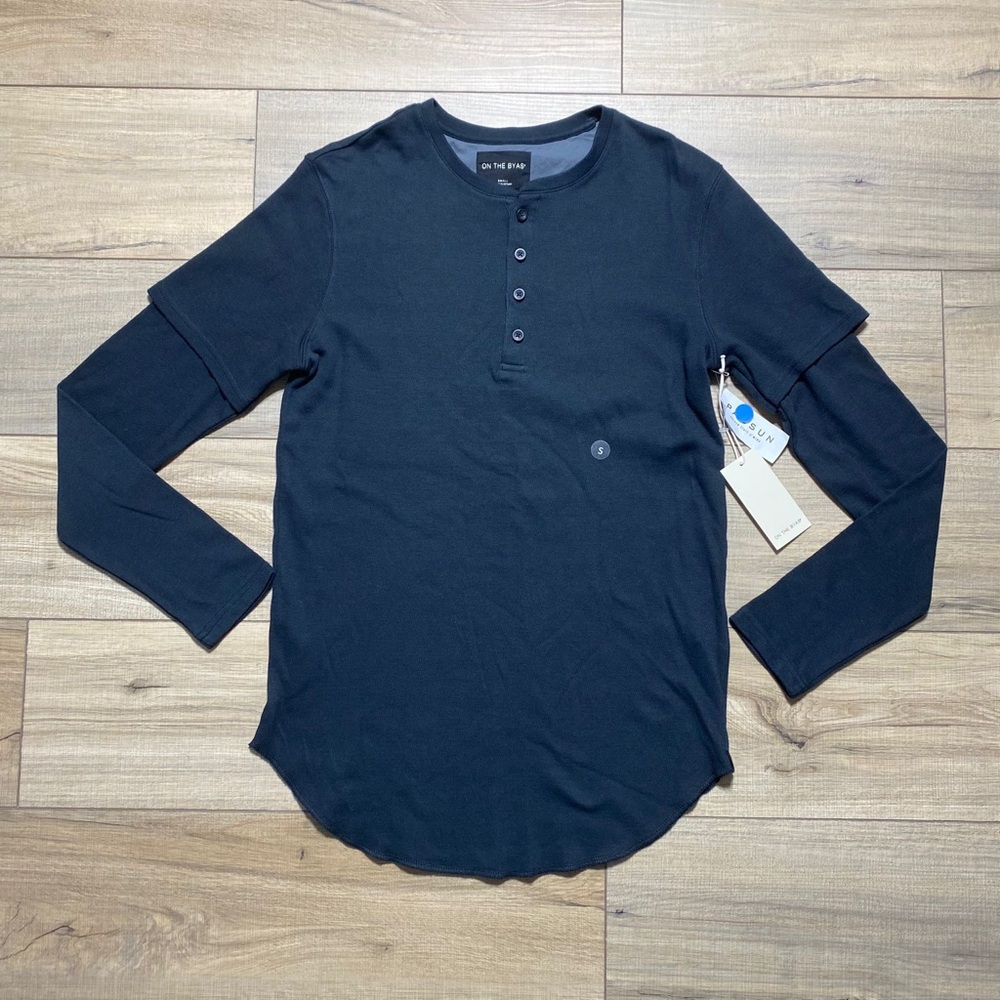 PacSun On the Byas Shirt Mens Long‎ Sleeve Henley Shirt Size Small Longer Length